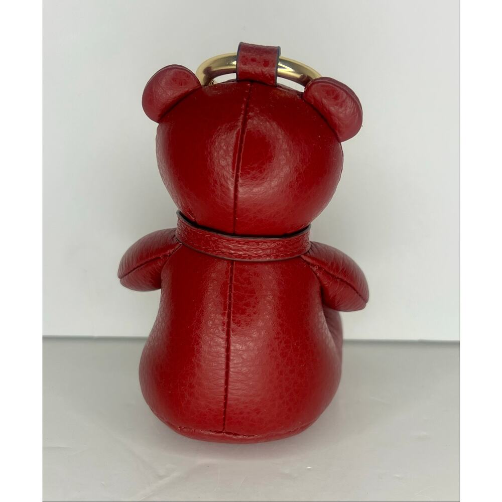 Coach CP369 Red Pebble Leather Bear Bag Charm Keychain Gold Tone Ring Fob - Picture 2 of 5